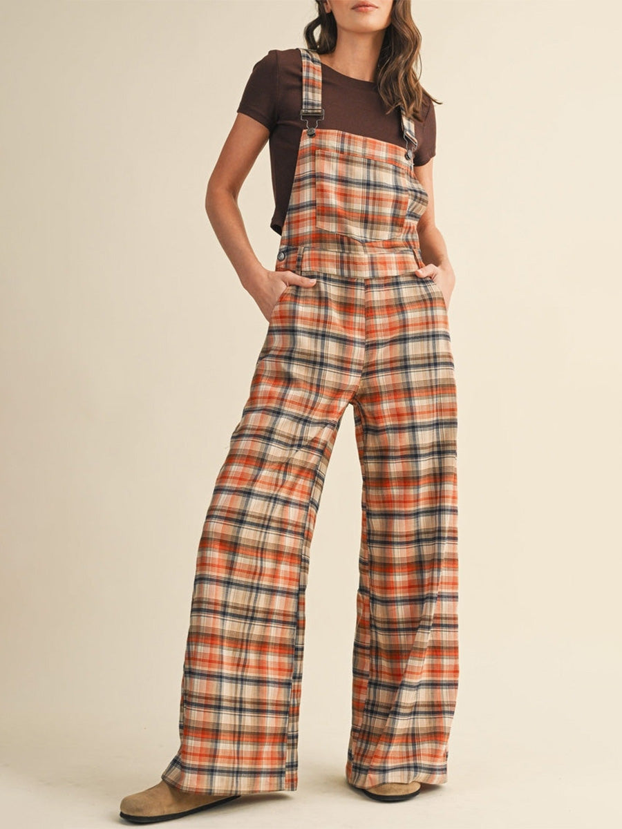 Margeret Women's Plaid Wide-Leg Overalls