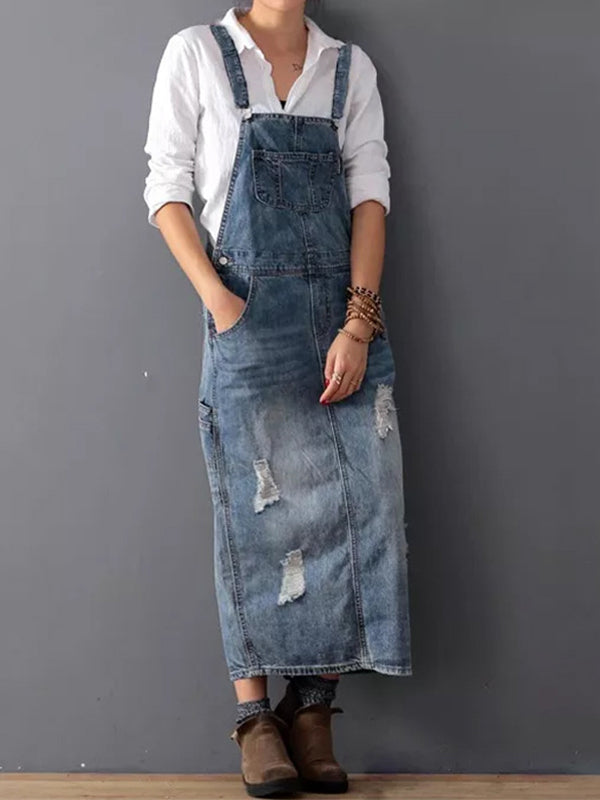 Culture® | Distressed Denim Overall Dress