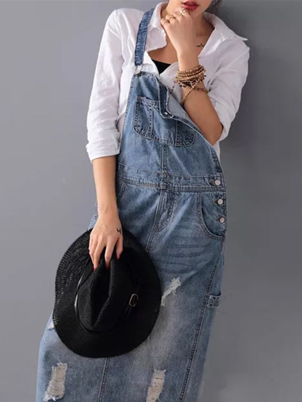 Culture® | Distressed Denim Overall Dress