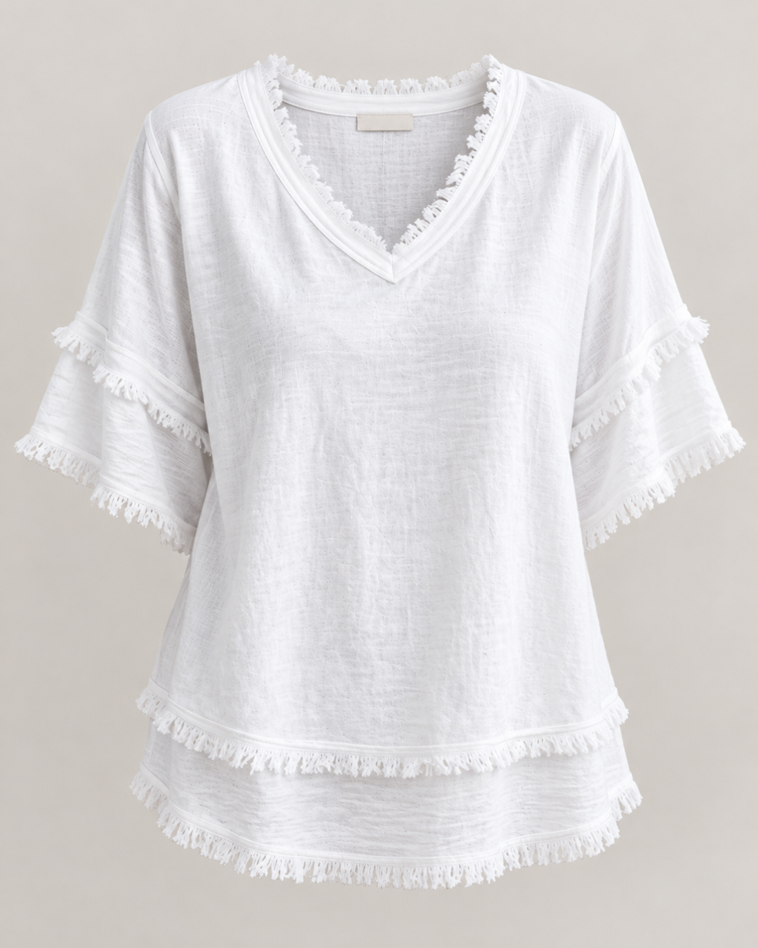 Sara | Vintage Frayed V-Neck Linen Top