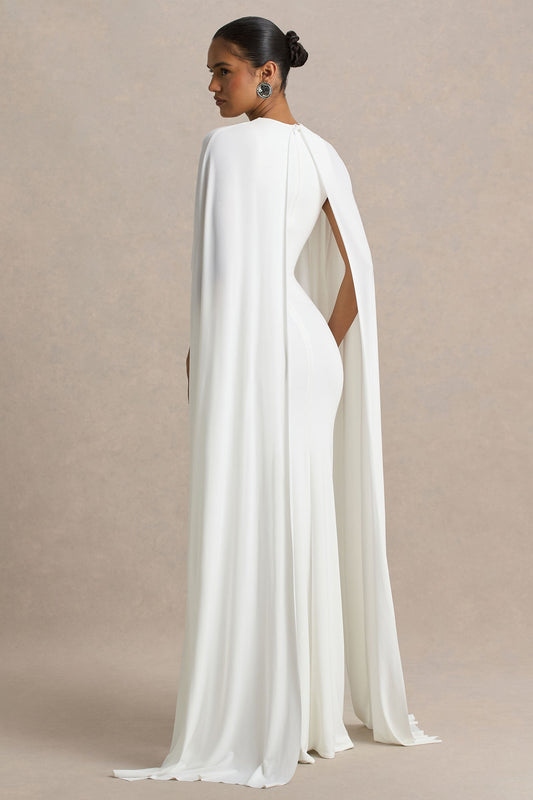 Culture® | White Draped Maxi Dress With Cape Sleeves