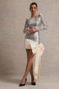 Culture® | Off-White Sequin Mini Dress With Oversized Satin Bow