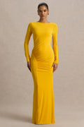 Culture® | Yellow Slashed-Neck Maxi Dress With Ruched Detailing