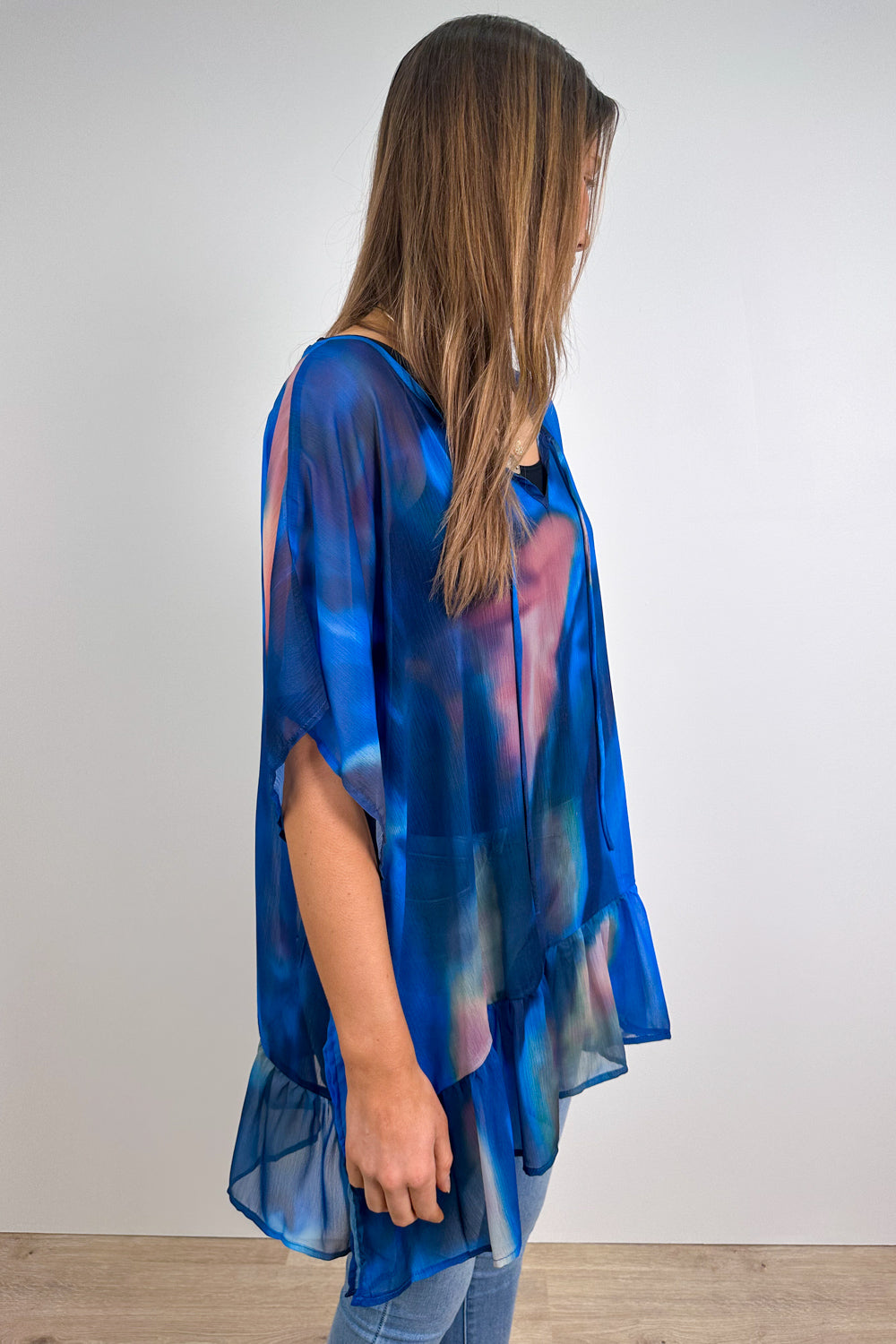 Corinne | Oversized Sheer Ruffle-Hem Top