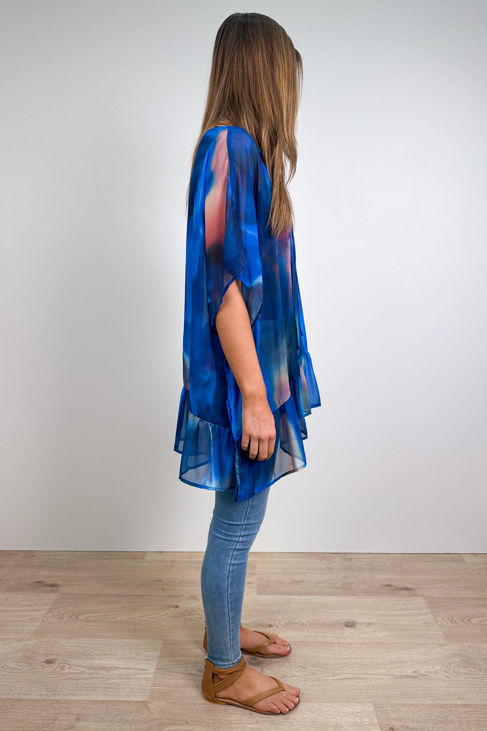 Corinne | Oversized Sheer Ruffle-Hem Top