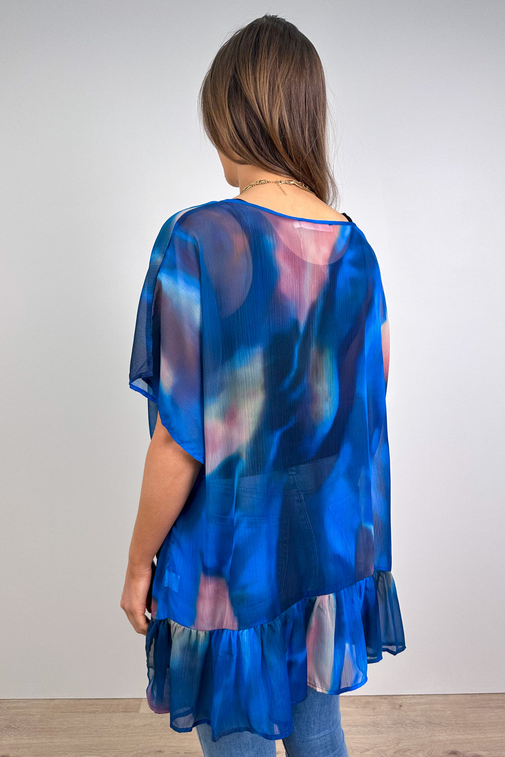 Corinne | Oversized Sheer Ruffle-Hem Top