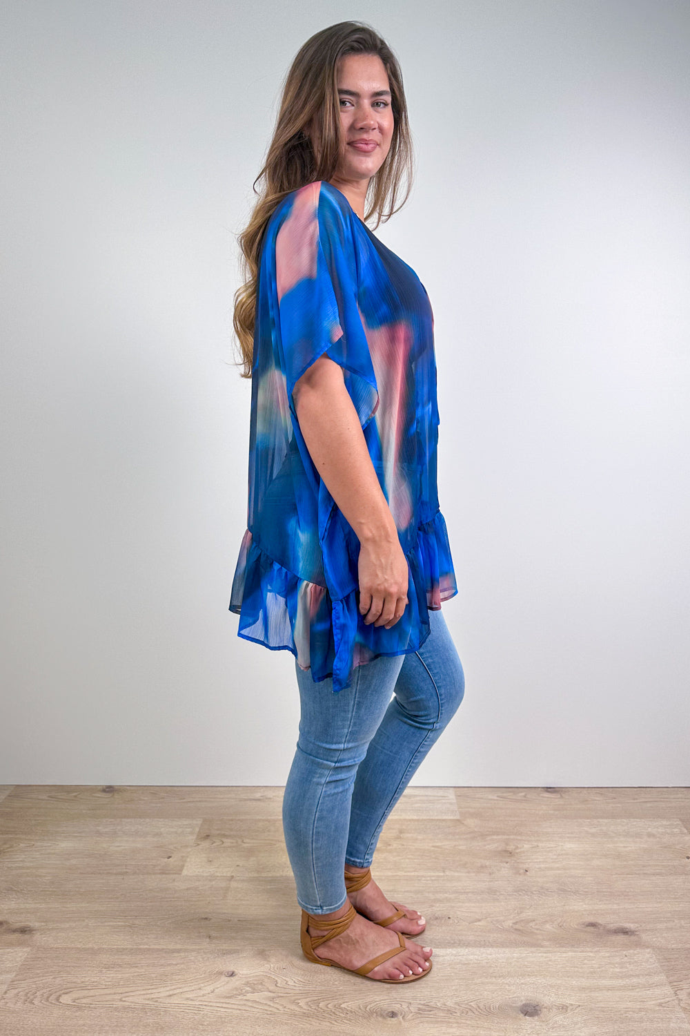 Corinne | Oversized Sheer Ruffle-Hem Top