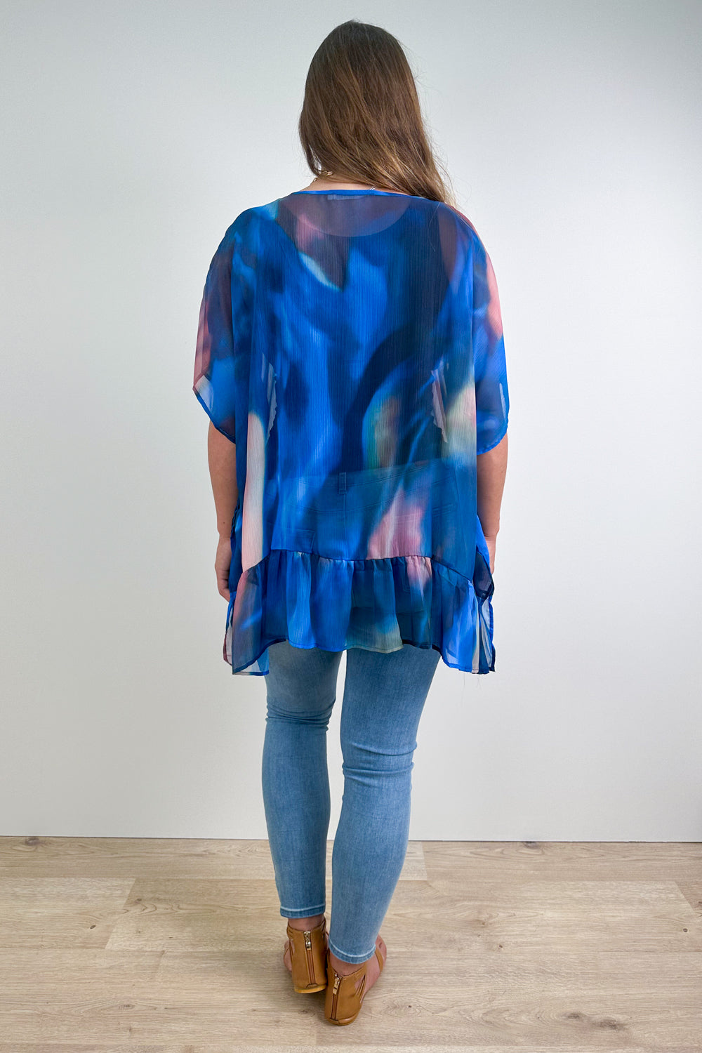 Corinne | Oversized Sheer Ruffle-Hem Top