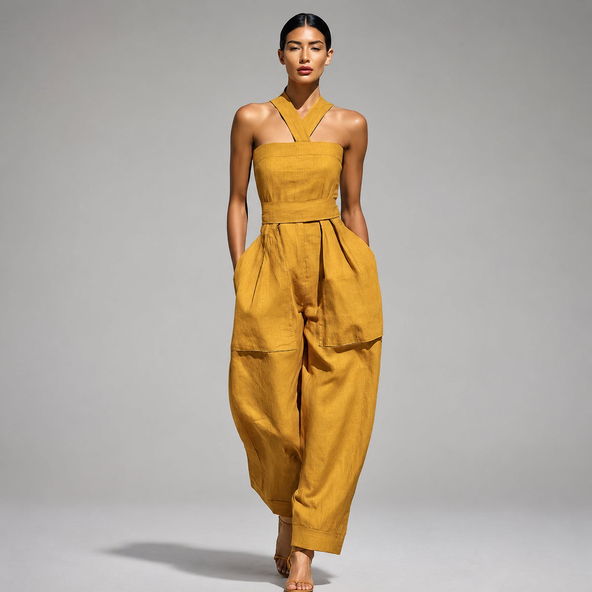 Culture® | Elara Halter-Neck Linen-Blend Jumpsuit