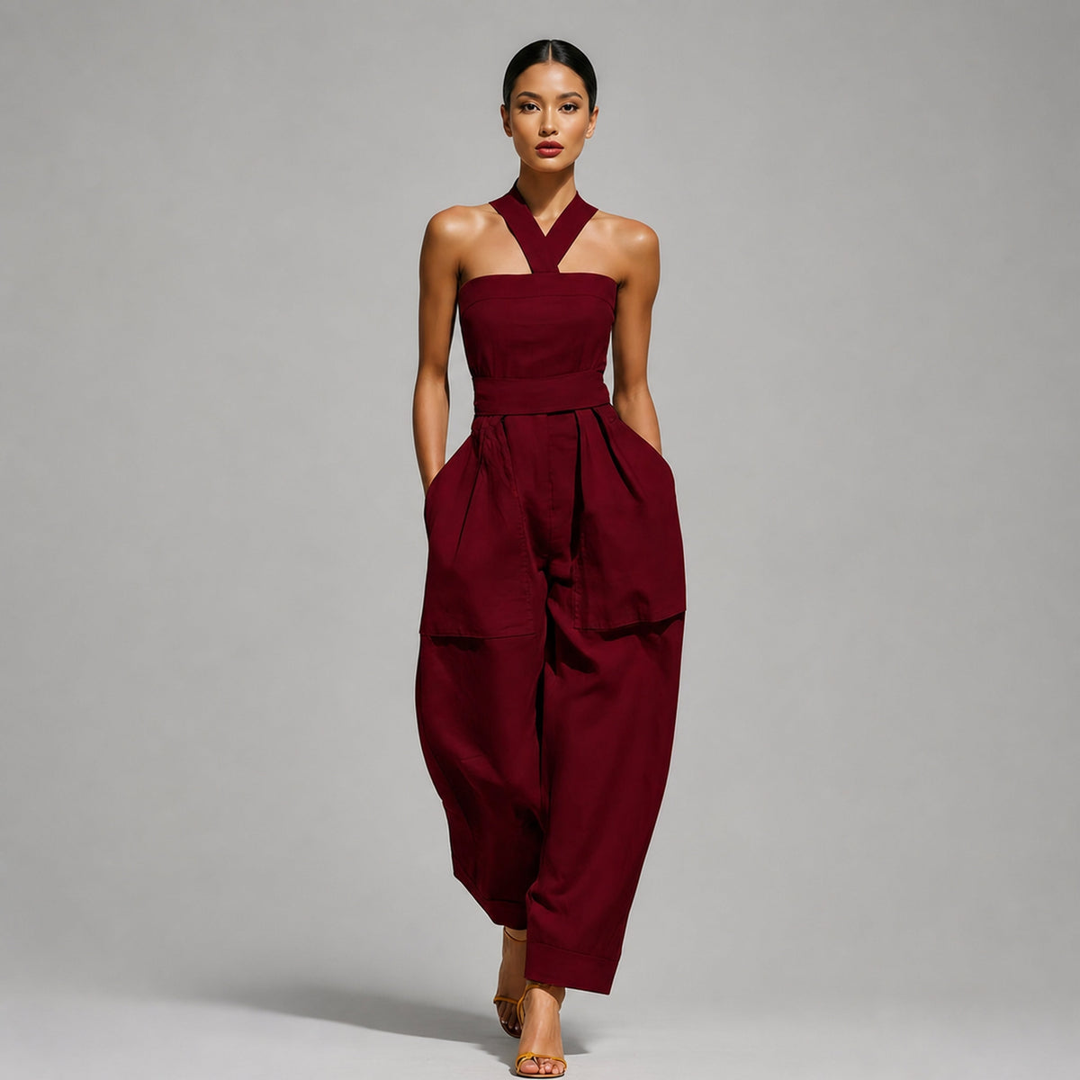 Culture® | Elara Halter-Neck Linen-Blend Jumpsuit