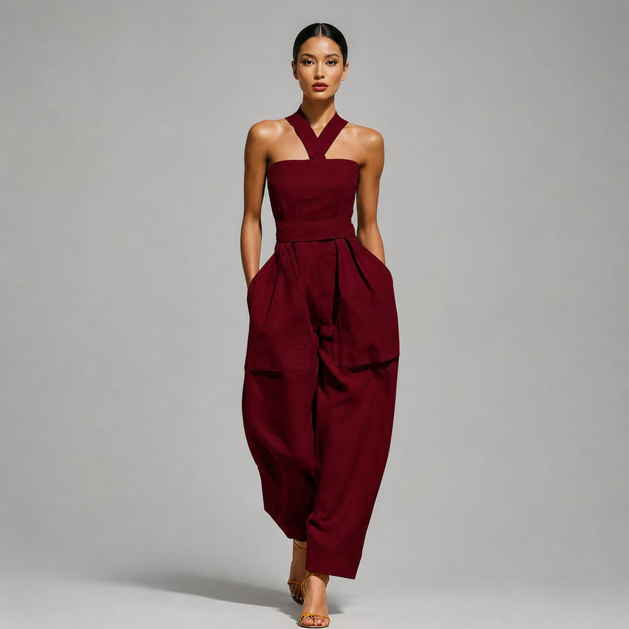 Culture® | Elara Halter-Neck Linen-Blend Jumpsuit