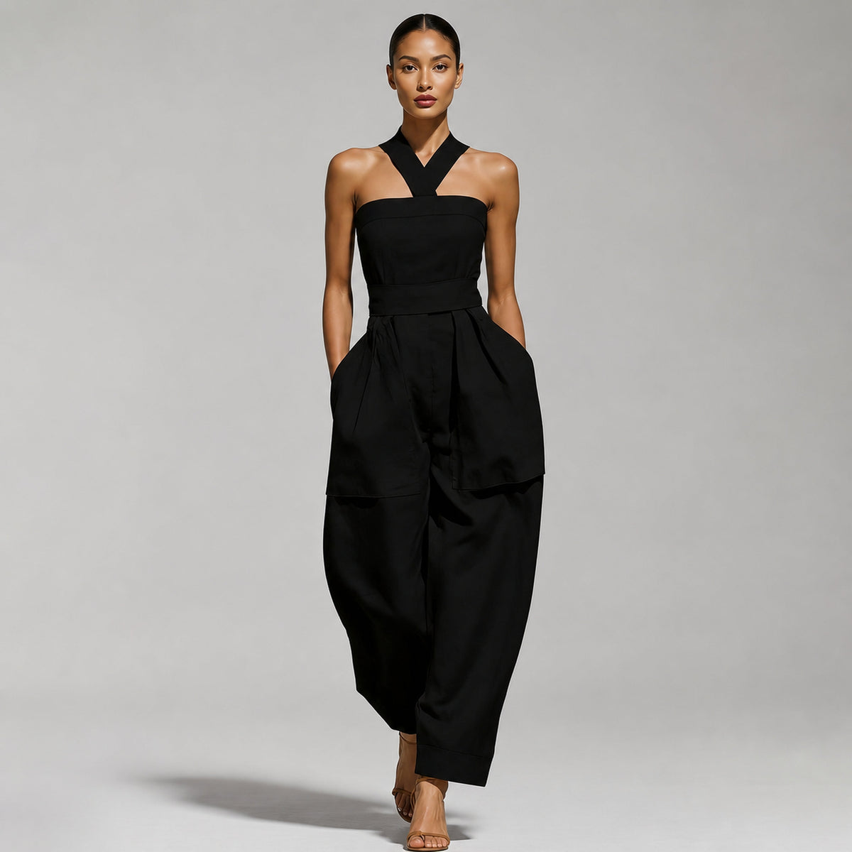 Culture® | Elara Halter-Neck Linen-Blend Jumpsuit