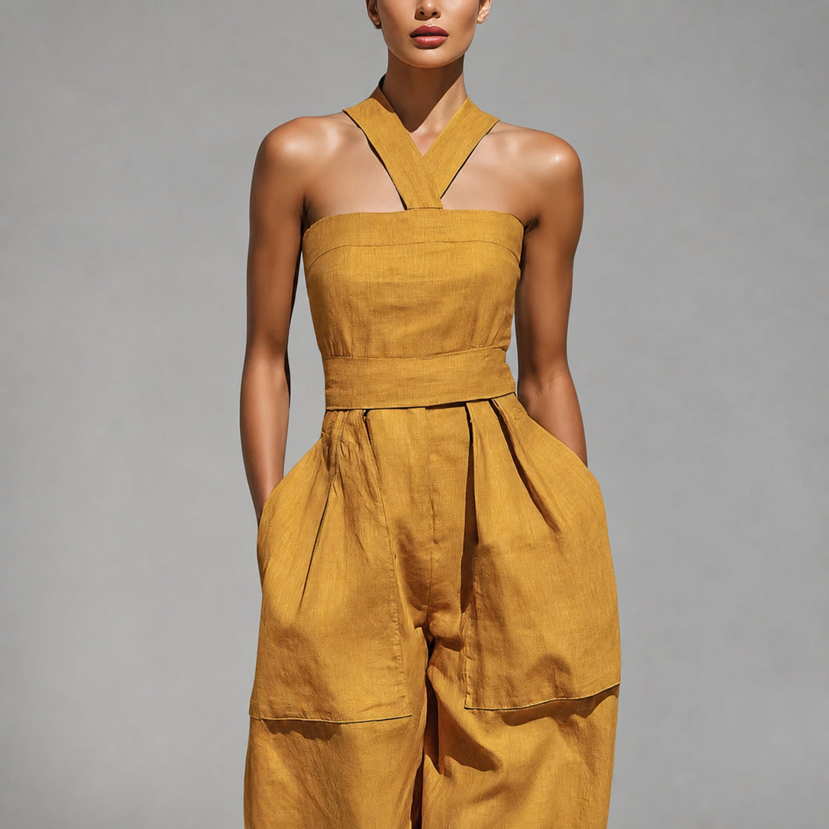 Culture® | Elara Halter-Neck Linen-Blend Jumpsuit