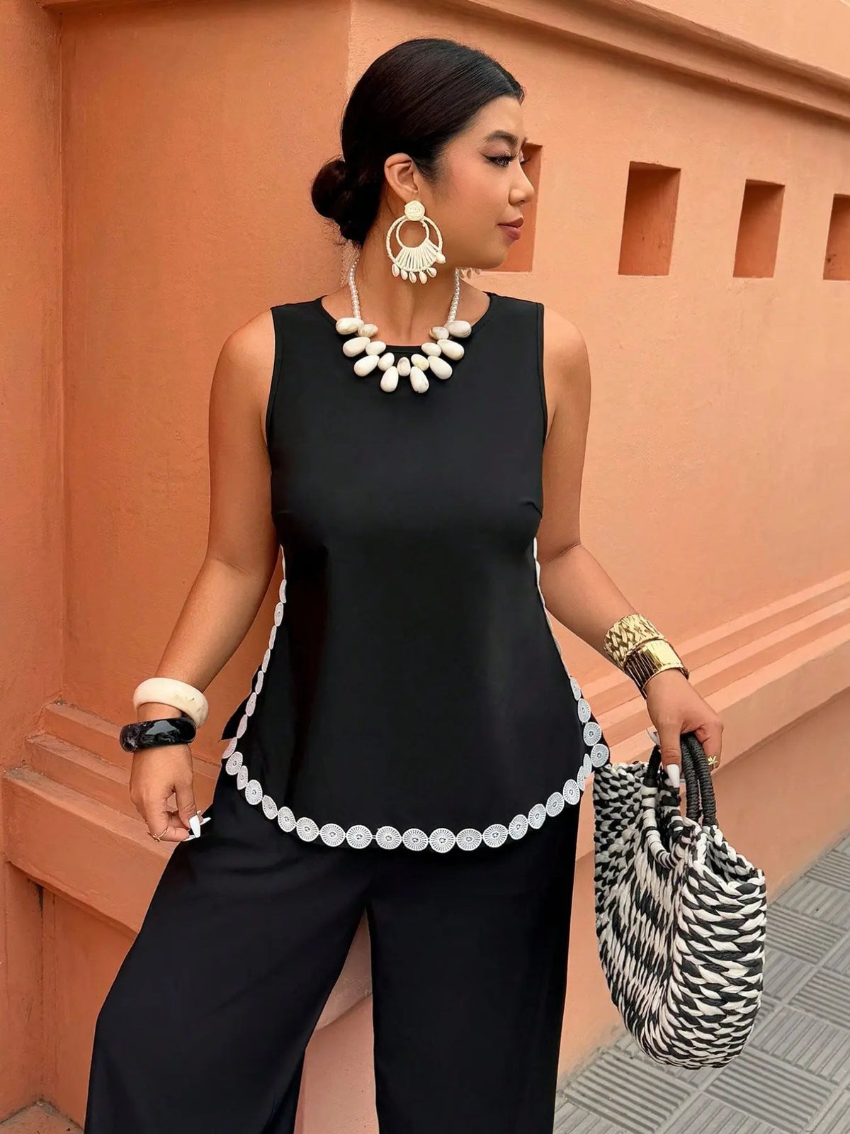 Culture® |  Contrast-Trim Two-Piece Wide-Leg Set