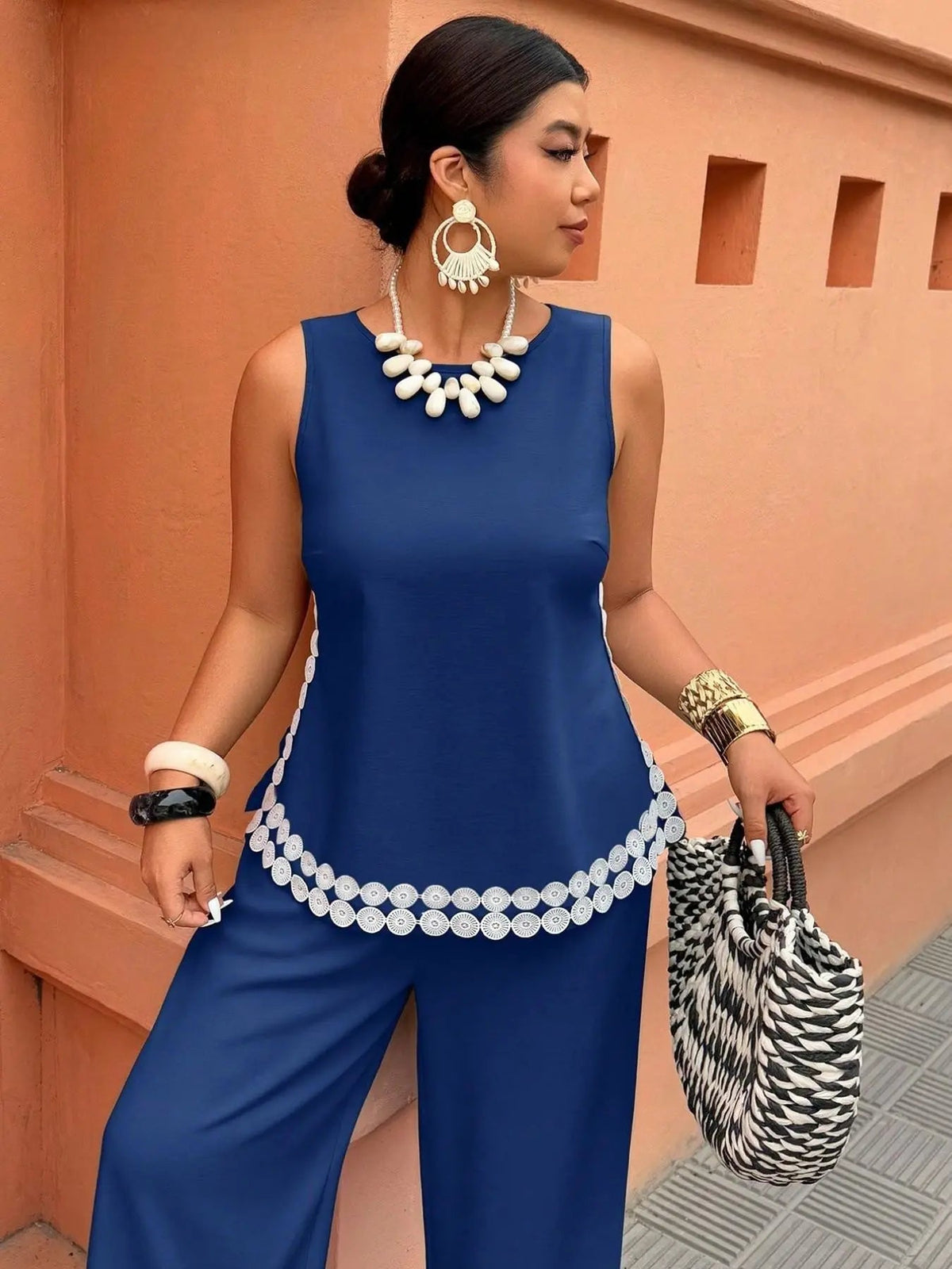 Culture® |  Contrast-Trim Two-Piece Wide-Leg Set