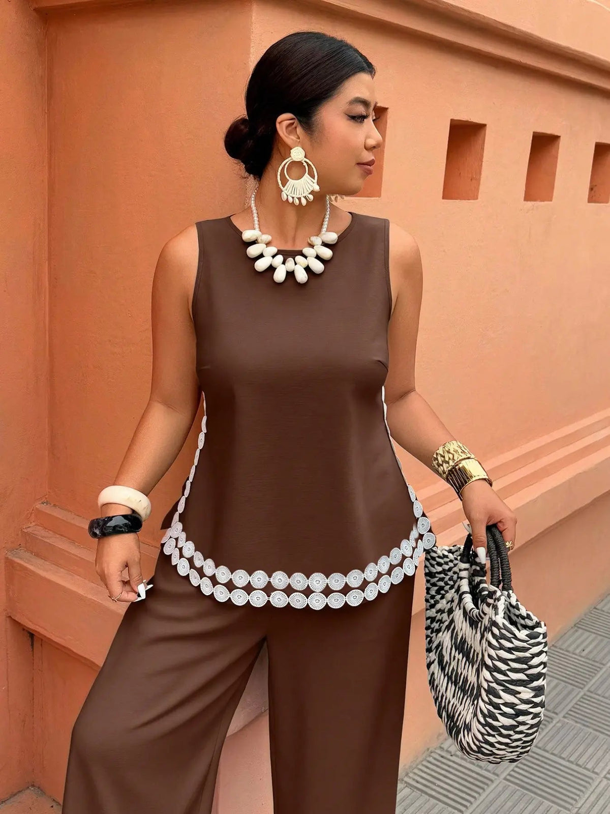 Culture® |  Contrast-Trim Two-Piece Wide-Leg Set