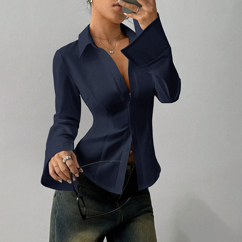 Culture® | V-Neck Waist-Cinching Long-Sleeved Shirt