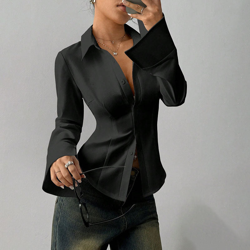 Culture® | V-Neck Waist-Cinching Long-Sleeved Shirt