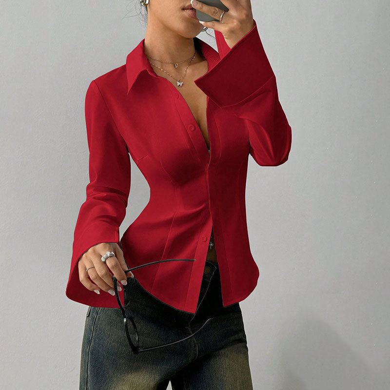Culture® | V-Neck Waist-Cinching Long-Sleeved Shirt
