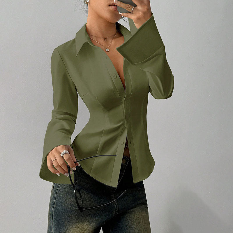 Culture® | V-Neck Waist-Cinching Long-Sleeved Shirt