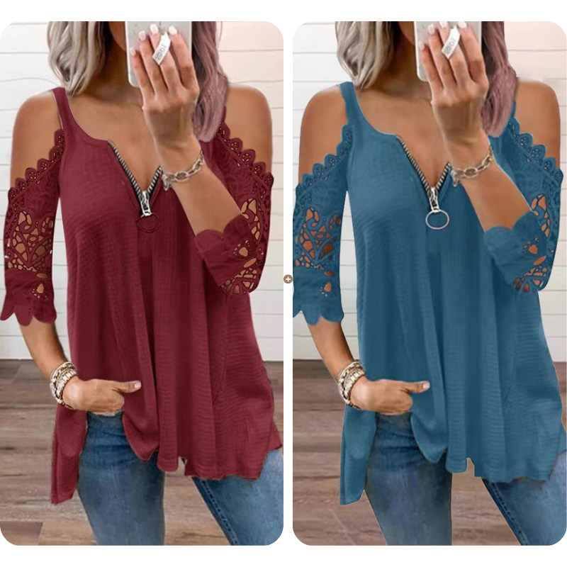 Culture® | Lace Cold-Shoulder V-Neck Top