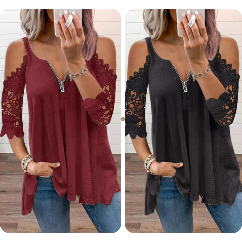 Culture® | Lace Cold-Shoulder V-Neck Top