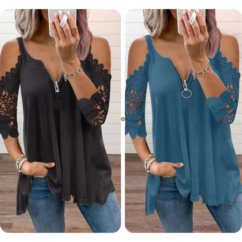 Culture® | Lace Cold-Shoulder V-Neck Top