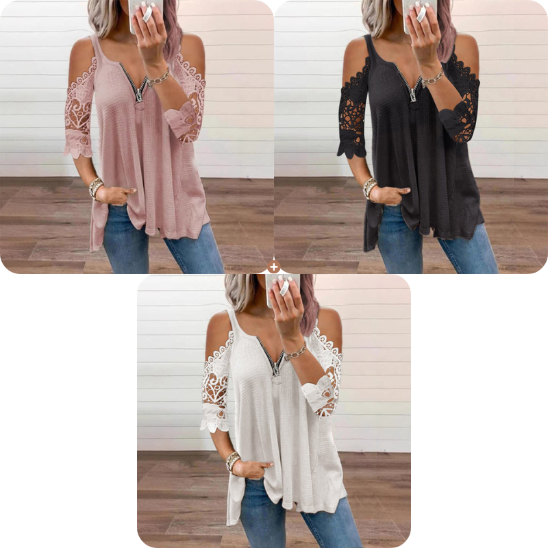 Culture® | Lace Cold-Shoulder V-Neck Top