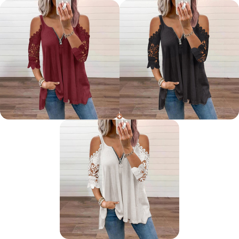 Culture® | Lace Cold-Shoulder V-Neck Top