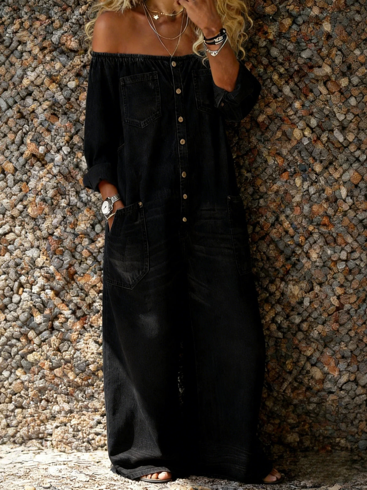 Culture® | Off Shoulder Denim Jumpsuit