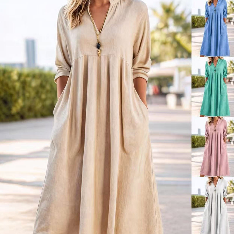 Culture® | Women's Casual V-Neck Midi Dress with Pockets