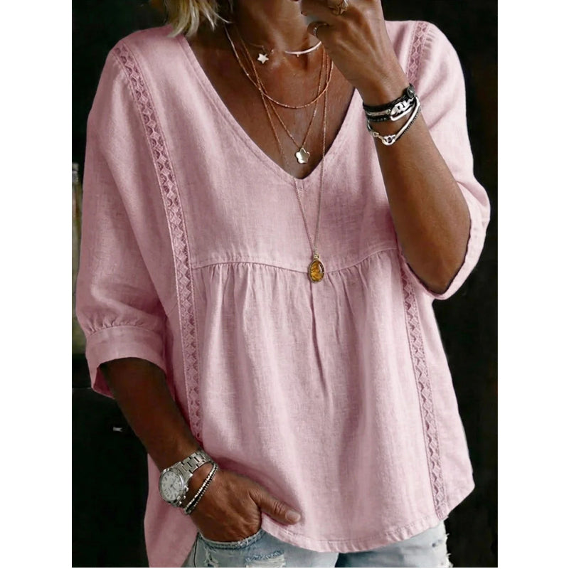 Culture® | Women's Casual V-Neck Lace Trim Top