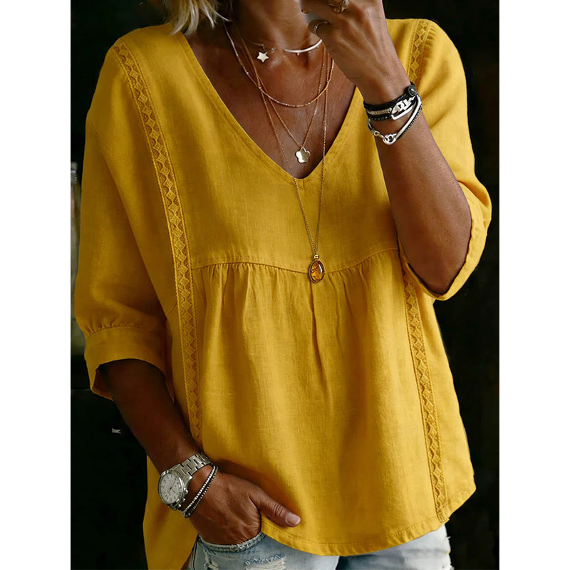 Culture® | Women's Casual V-Neck Lace Trim Top