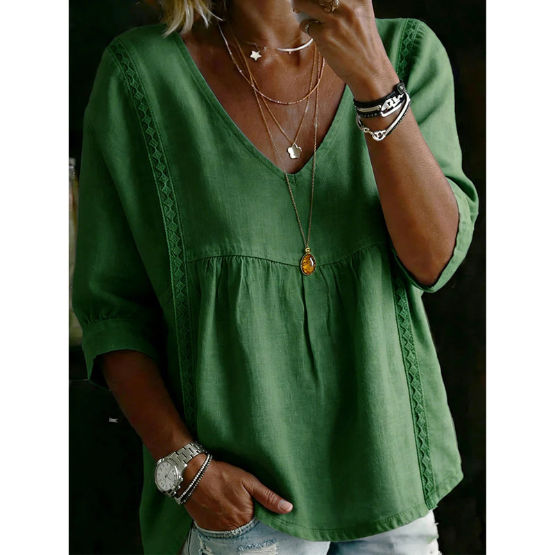 Culture® | Women's Casual V-Neck Lace Trim Top
