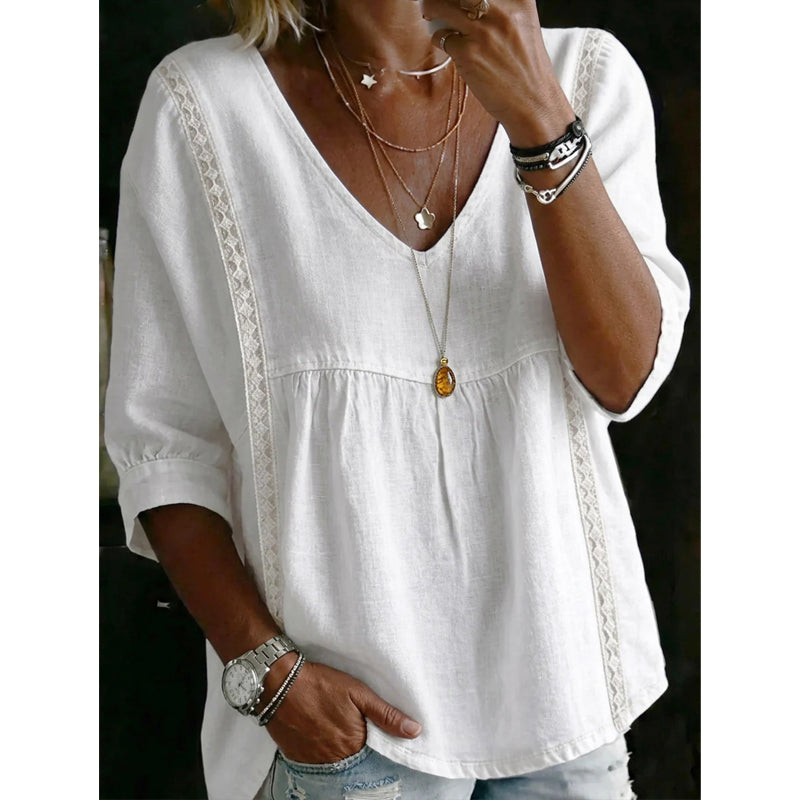 Culture® | Women's Casual V-Neck Lace Trim Top
