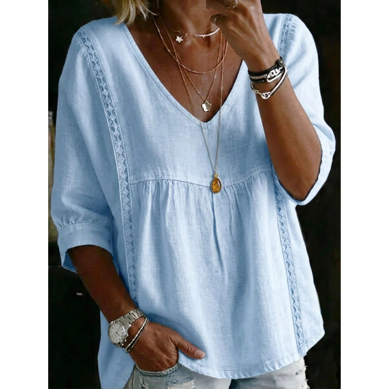 Culture® | Women's Casual V-Neck Lace Trim Top