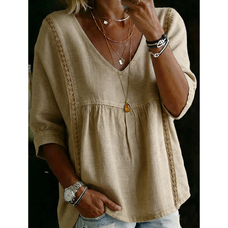 Culture® | Women's Casual V-Neck Lace Trim Top