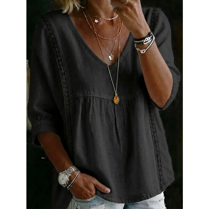 Culture® | Women's Casual V-Neck Lace Trim Top