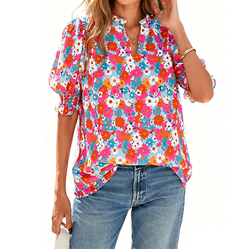 Women’s Casual Floral Short Sleeve Shirt