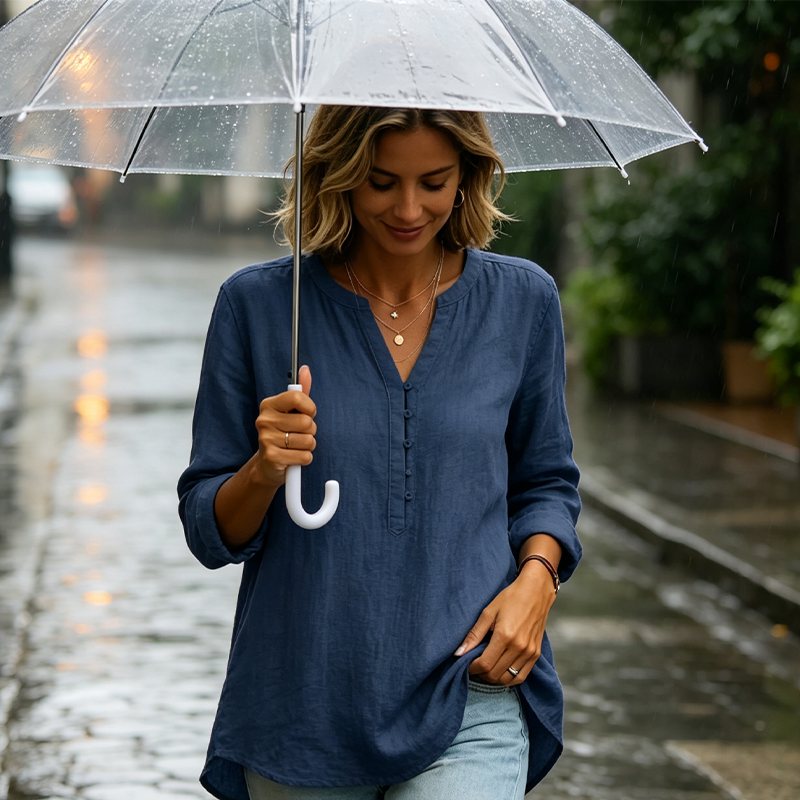 Culture® | Cotton And Linen Casual V Neck Button Up Long Sleeve Shirt