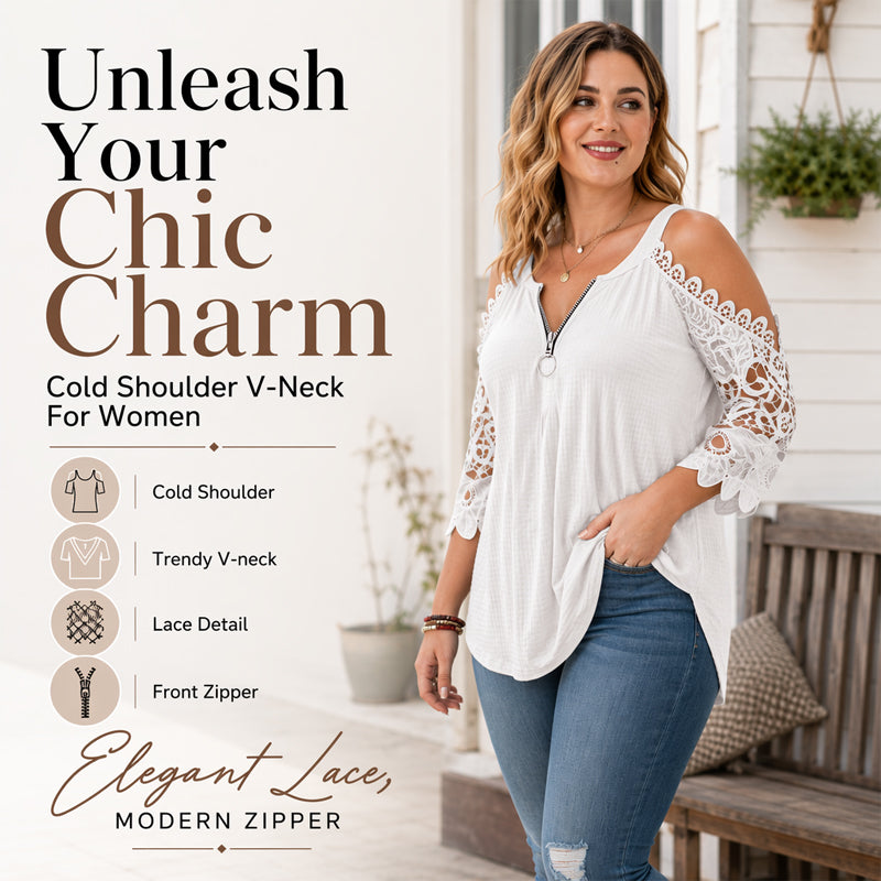 Culture® | Lace Cold-Shoulder V-Neck Top