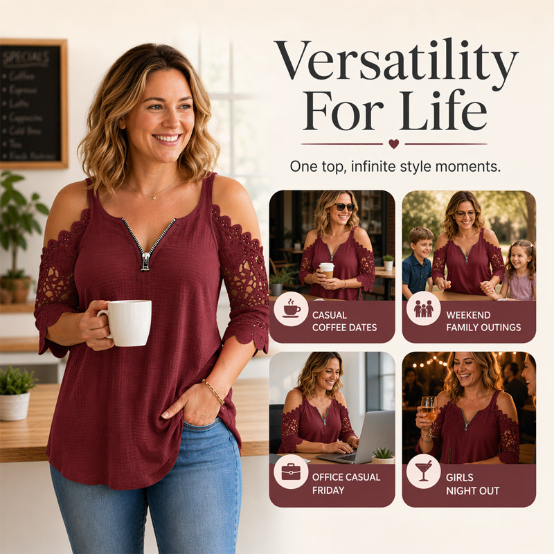 Culture® | Lace Cold-Shoulder V-Neck Top