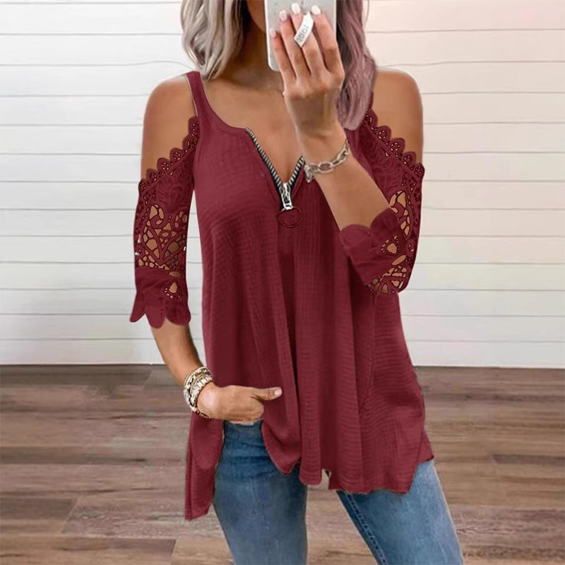 Culture® | Lace Cold-Shoulder V-Neck Top