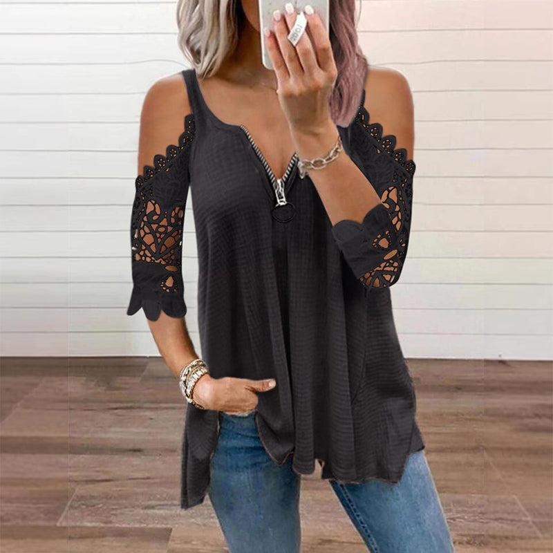 Culture® | Lace Cold-Shoulder V-Neck Top