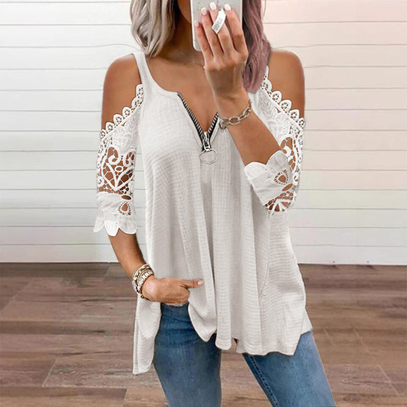 Culture® | Lace Cold-Shoulder V-Neck Top