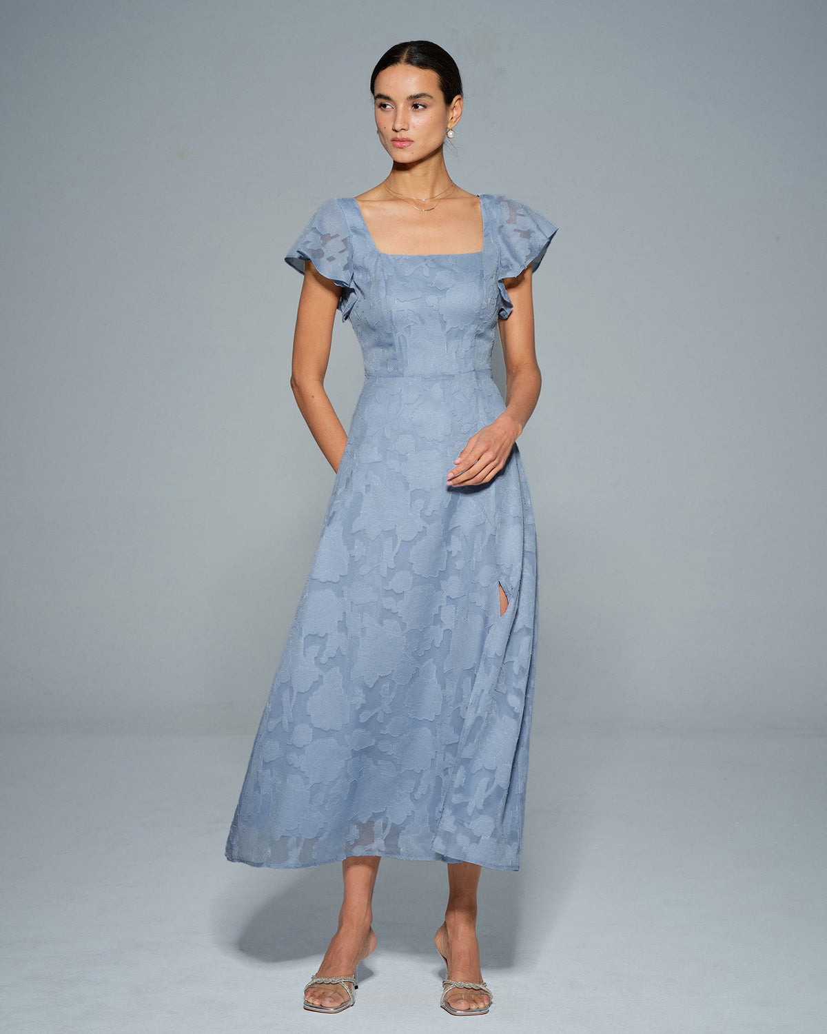 Culture® | Blue Floral Square Neck Midi Dress