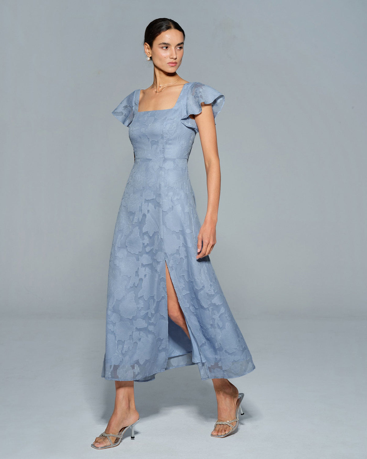Culture® | Blue Floral Square Neck Midi Dress