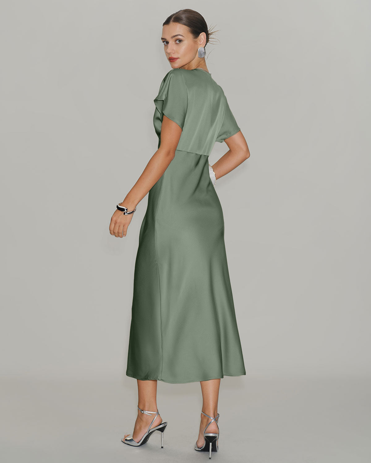 Culture® | Pleated V-Neck Satin Midi Dress